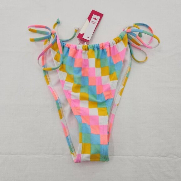 Xhilaration Juniors Size L Side-Tie Cheeky Bikini Bottom Multi Colored Checkered - Picture 1 of 3